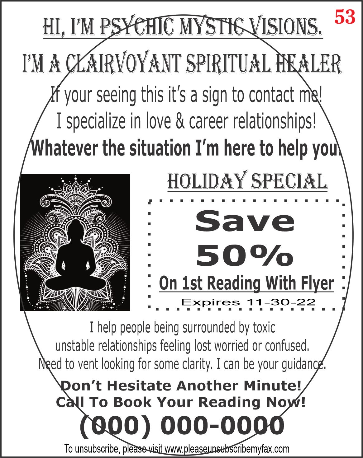 Psychic fax flyer sample 2
